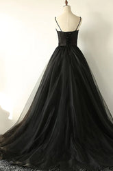 Black Prom Dress Corset A-Line Tulle Long Evening Dress